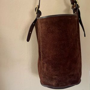 VINTAGE Brown Espresso Suede Legacy Bucket Crossbody Purse Bag